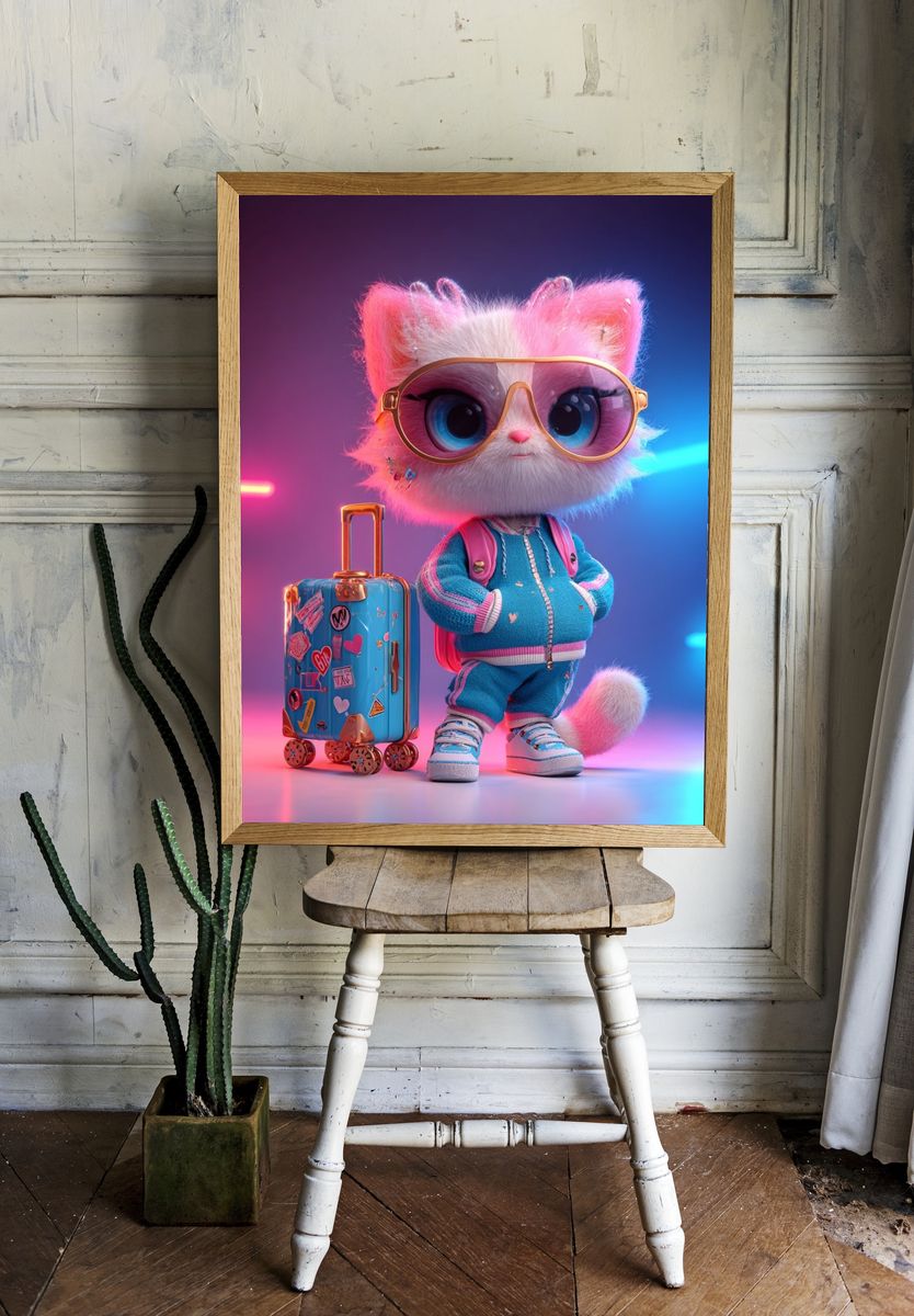 Stylish Cat Character — Digital Art Print room preview