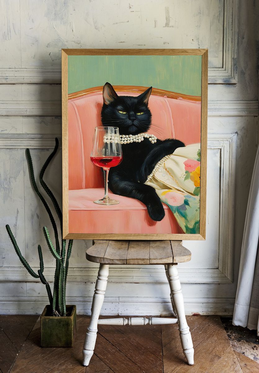 Sophisticated Black Cat — Art Print room preview