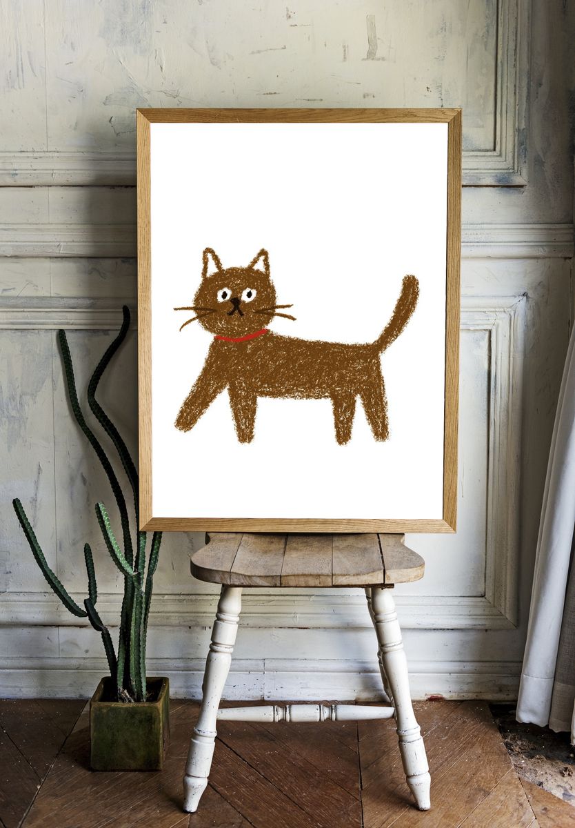 Playful Brown Cat Illustration Poster. room preview