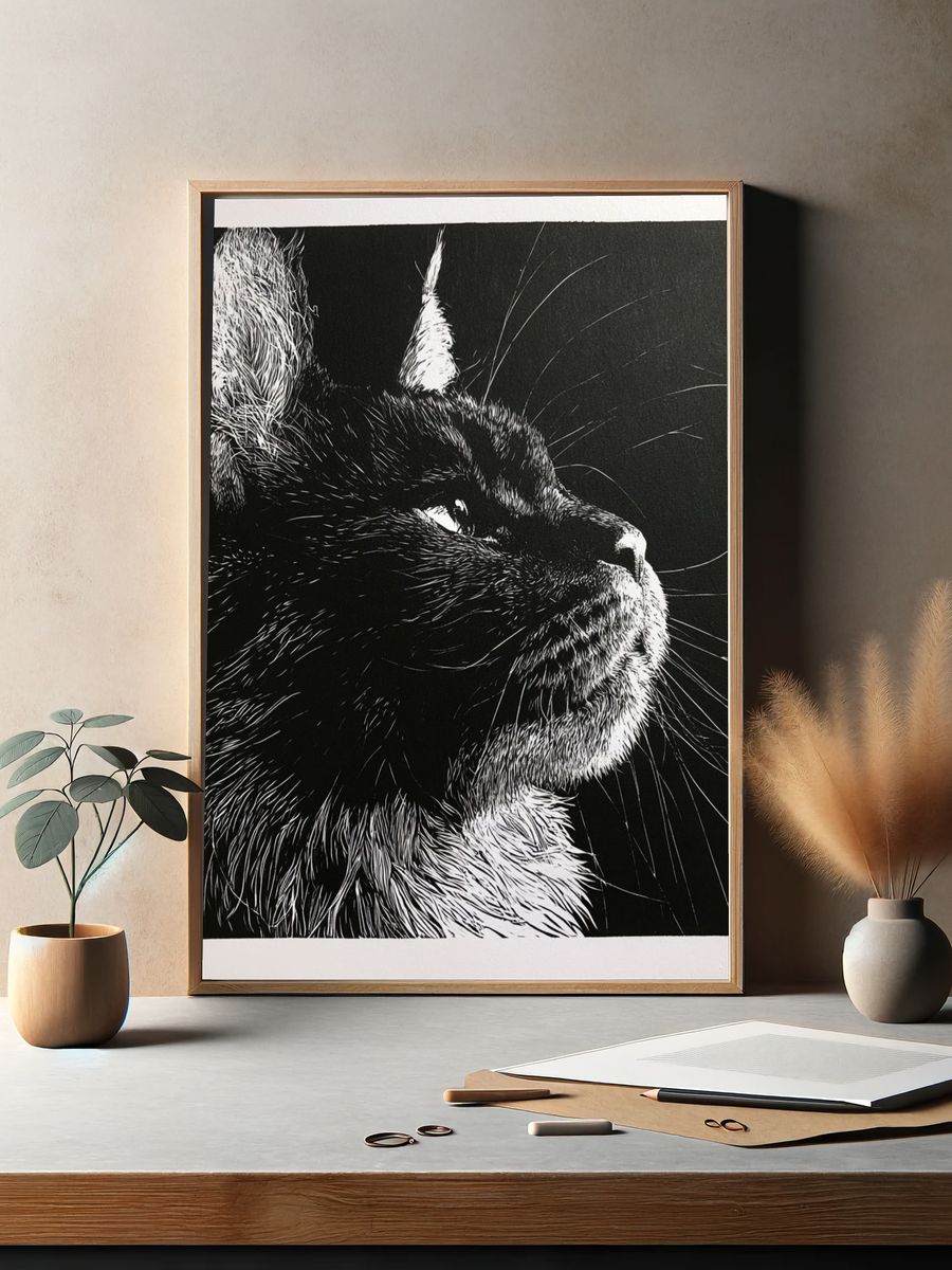 Black Cat Portrait Print. — room view 2
