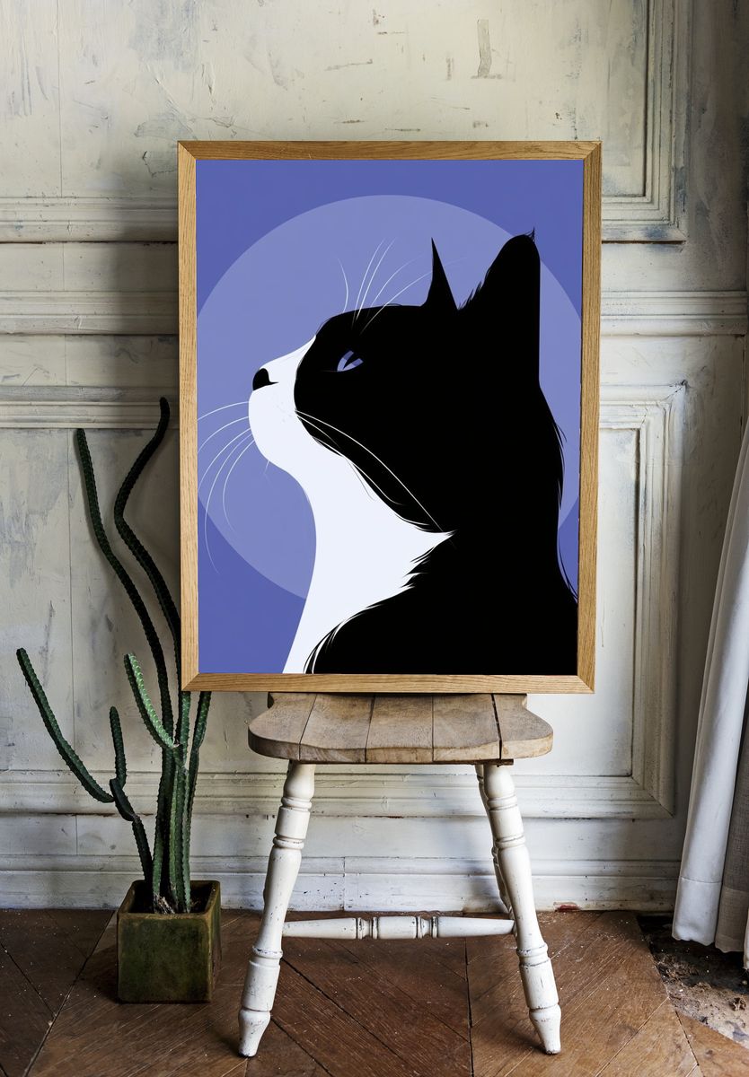 Black Cat Profile Illustration Poster. — room view 1