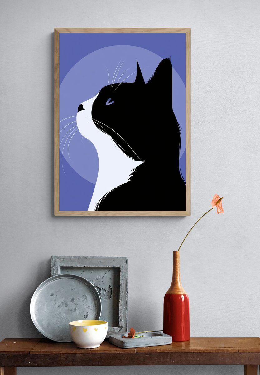 Black Cat Profile Illustration Poster. — room view 3