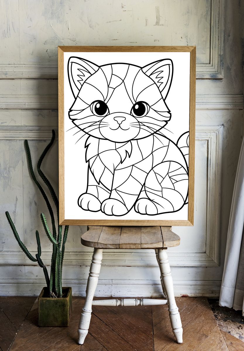 Cute Cat Line Art Poster. — room view 1
