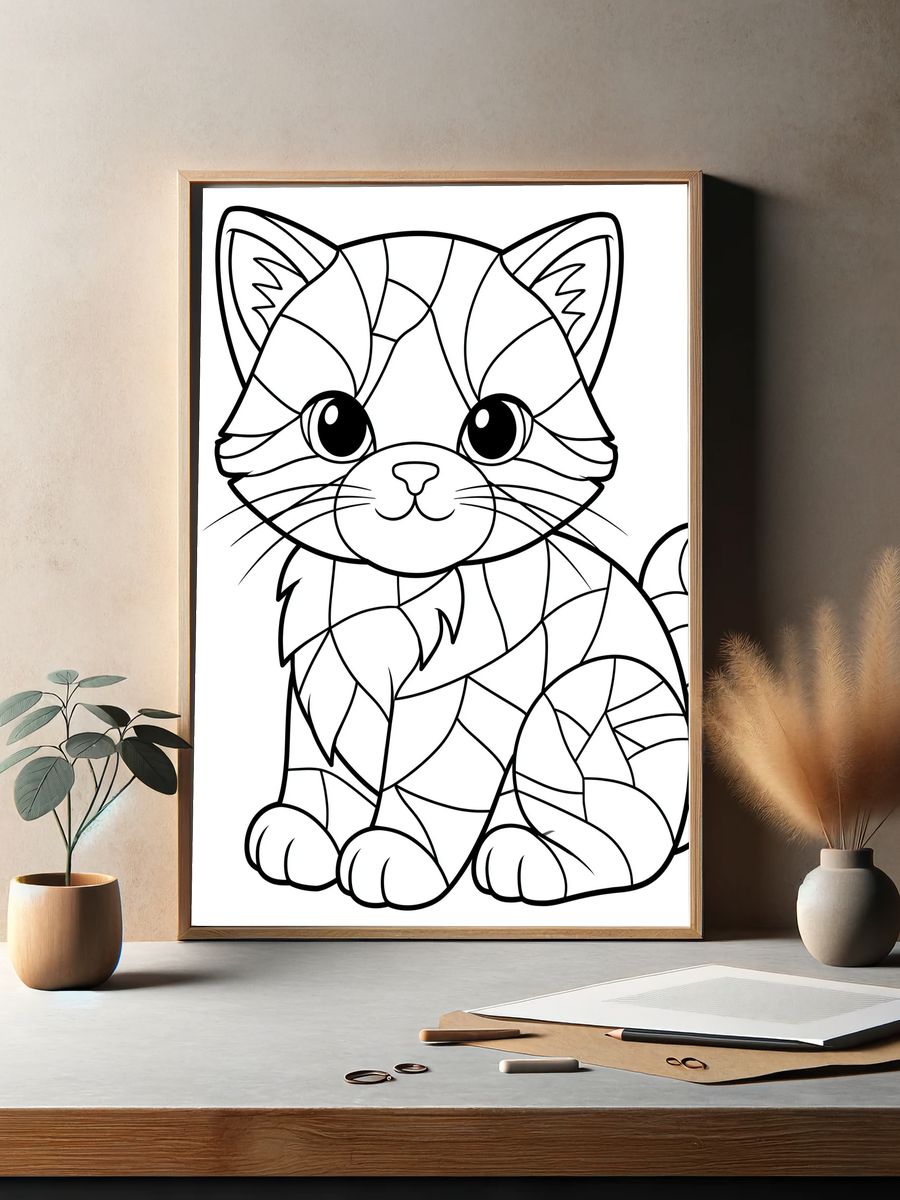 Cute Cat Line Art Poster. — room view 2