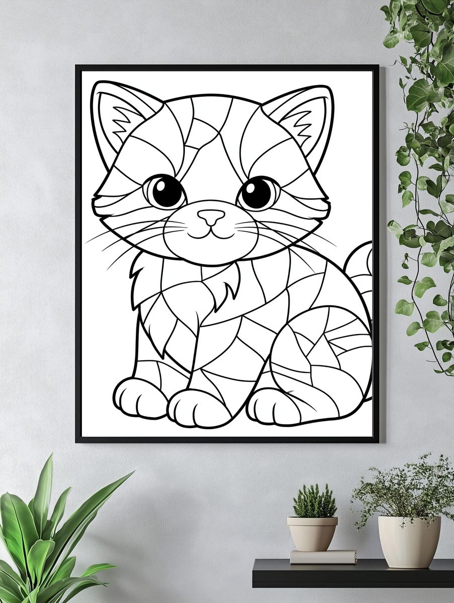 Cute Cat Line Art Poster. — room view 4