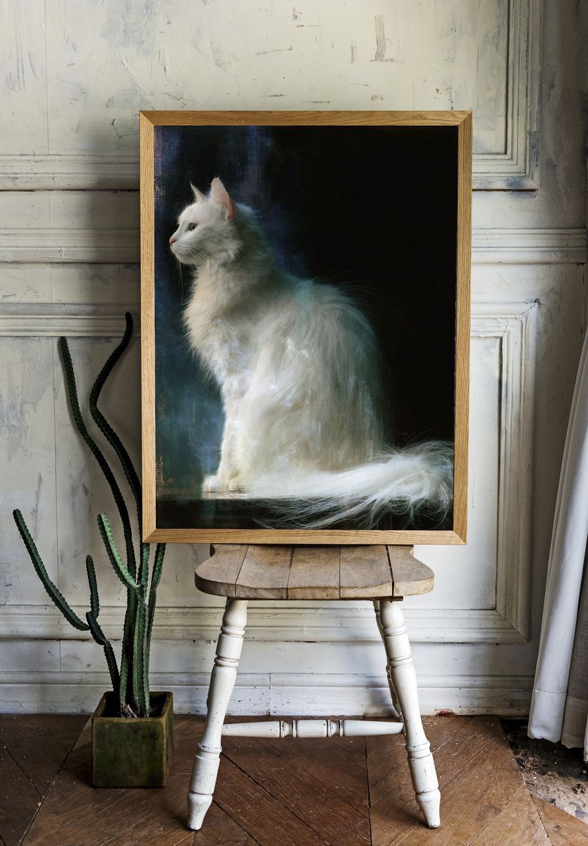 White Cat Portrait Poster. — room view 1