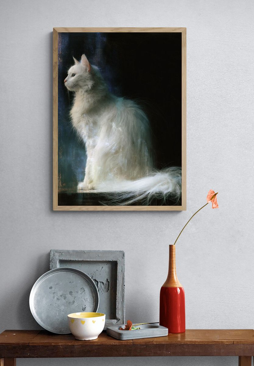 White Cat Portrait Poster. — room view 3