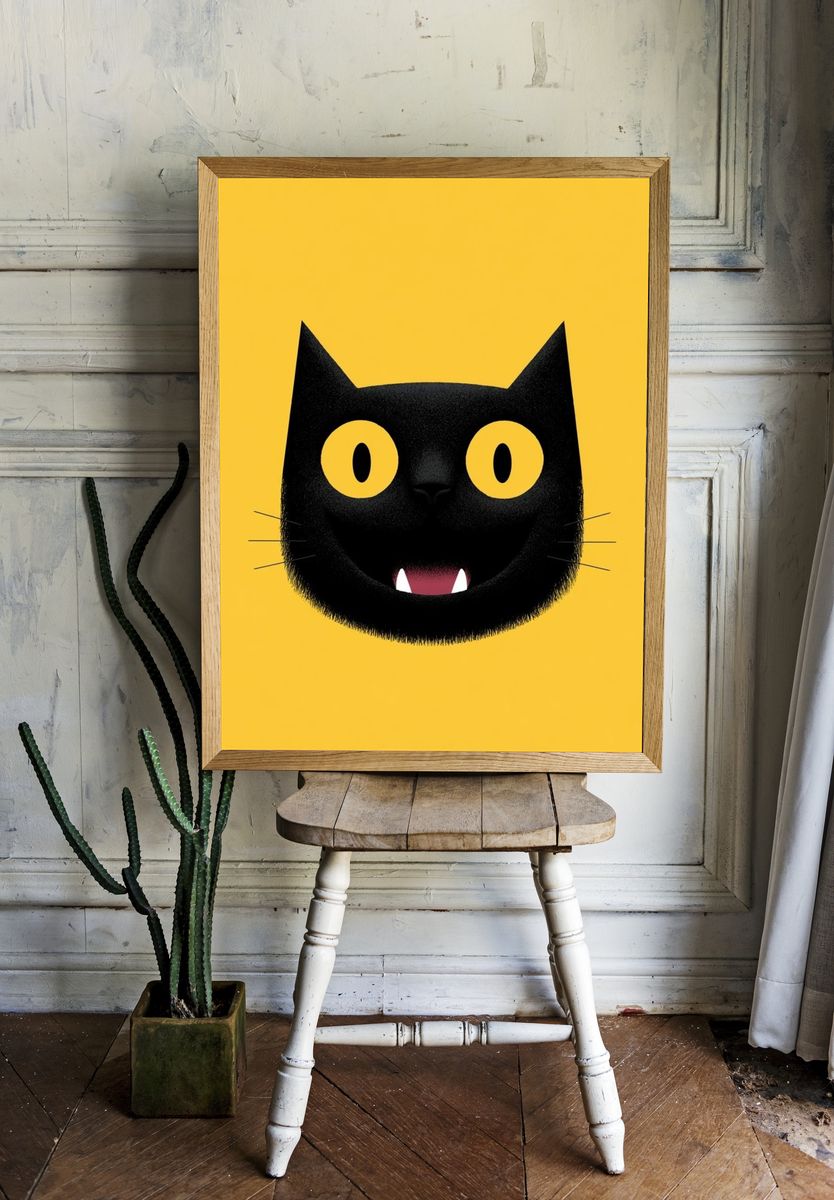 Black Cat Face Illustration Poster. — room view 1