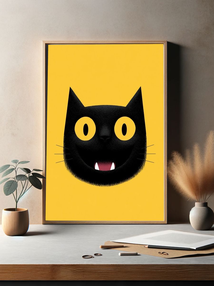 Black Cat Face Illustration Poster. — room view 2