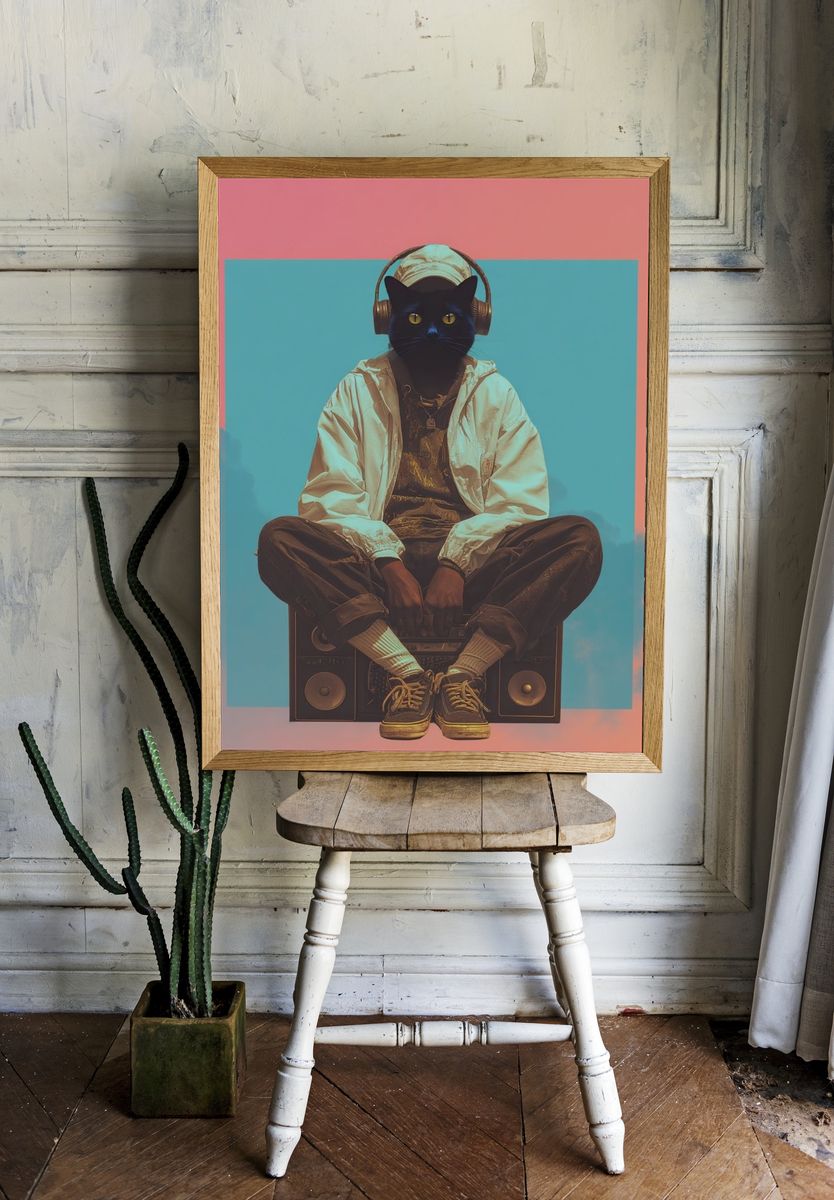 Cool Cat DJ — Digital Art Print room preview