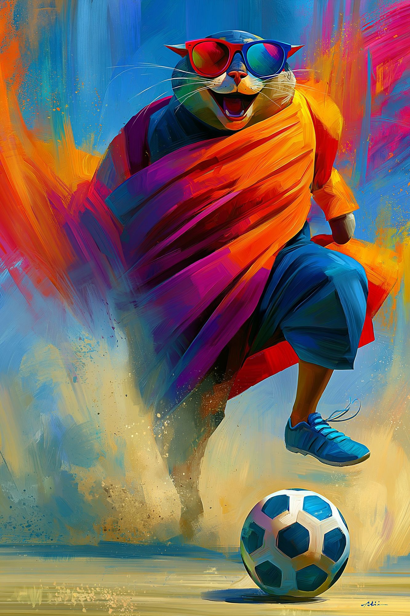 Cool Cat Soccer Illustration Poster. poster — animals art
