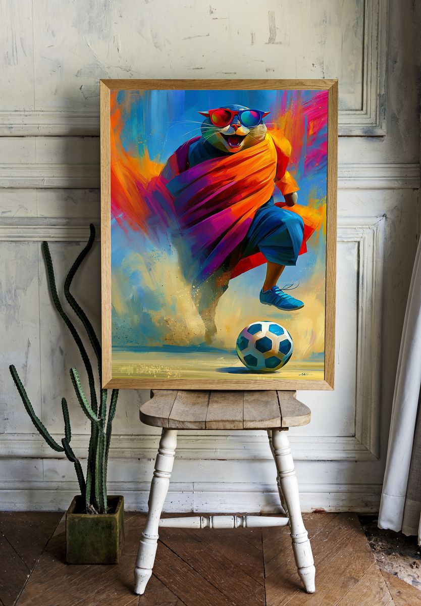 Cool Cat Soccer Illustration Poster. — room view 1