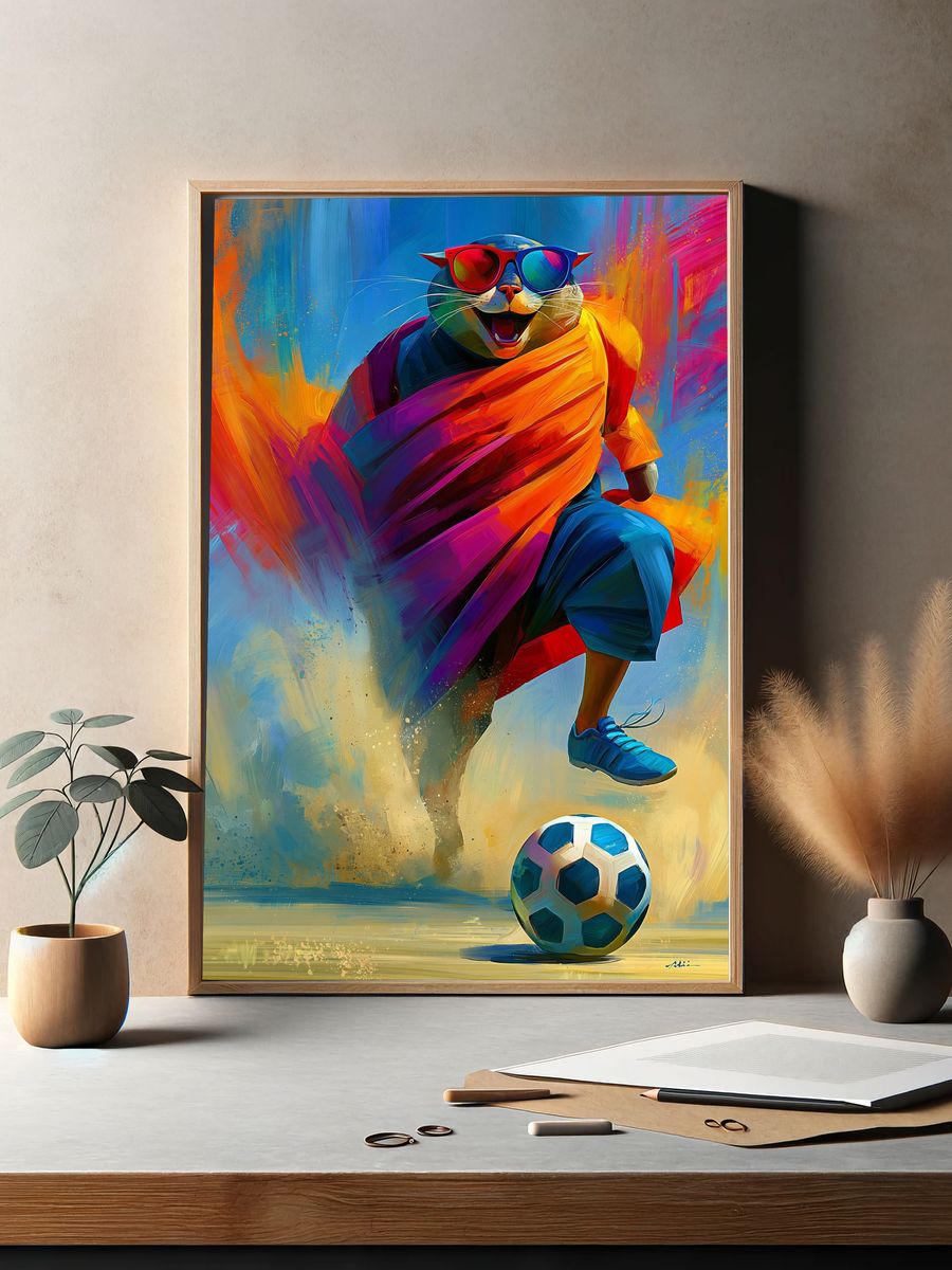Cool Cat Soccer Illustration Poster. — room view 2