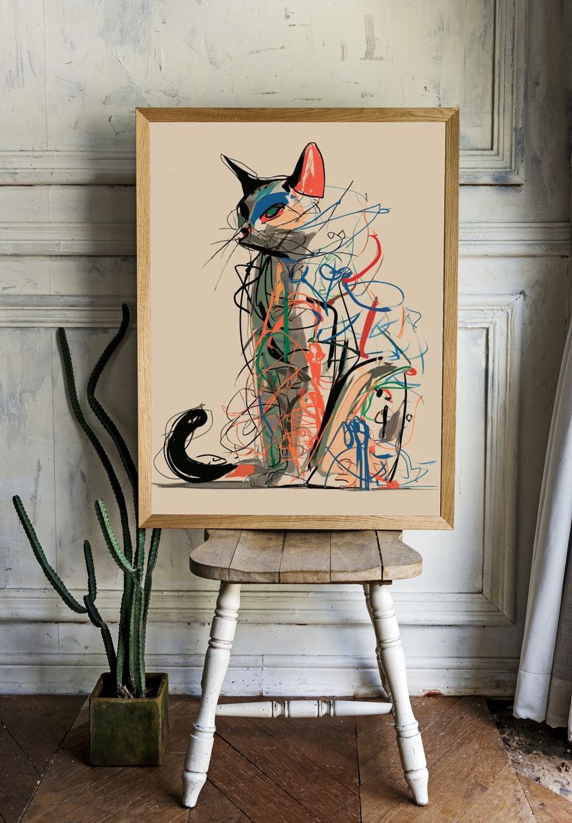 Abstract Cat Illustration Poster. room preview