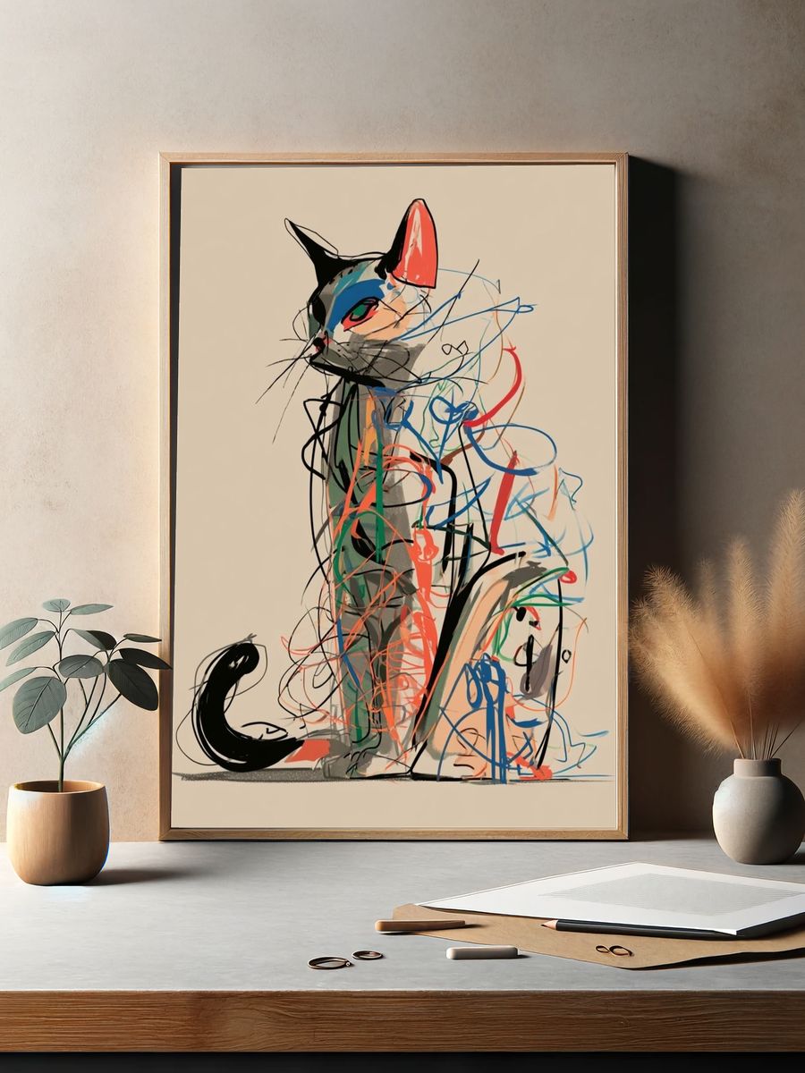 Abstract Cat Illustration Poster. — room view 2