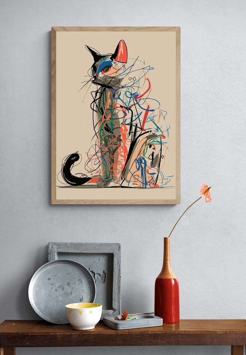Abstract Cat Illustration Poster. — room view 3