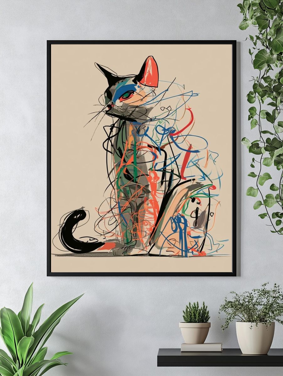 Abstract Cat Illustration Poster. — room view 4