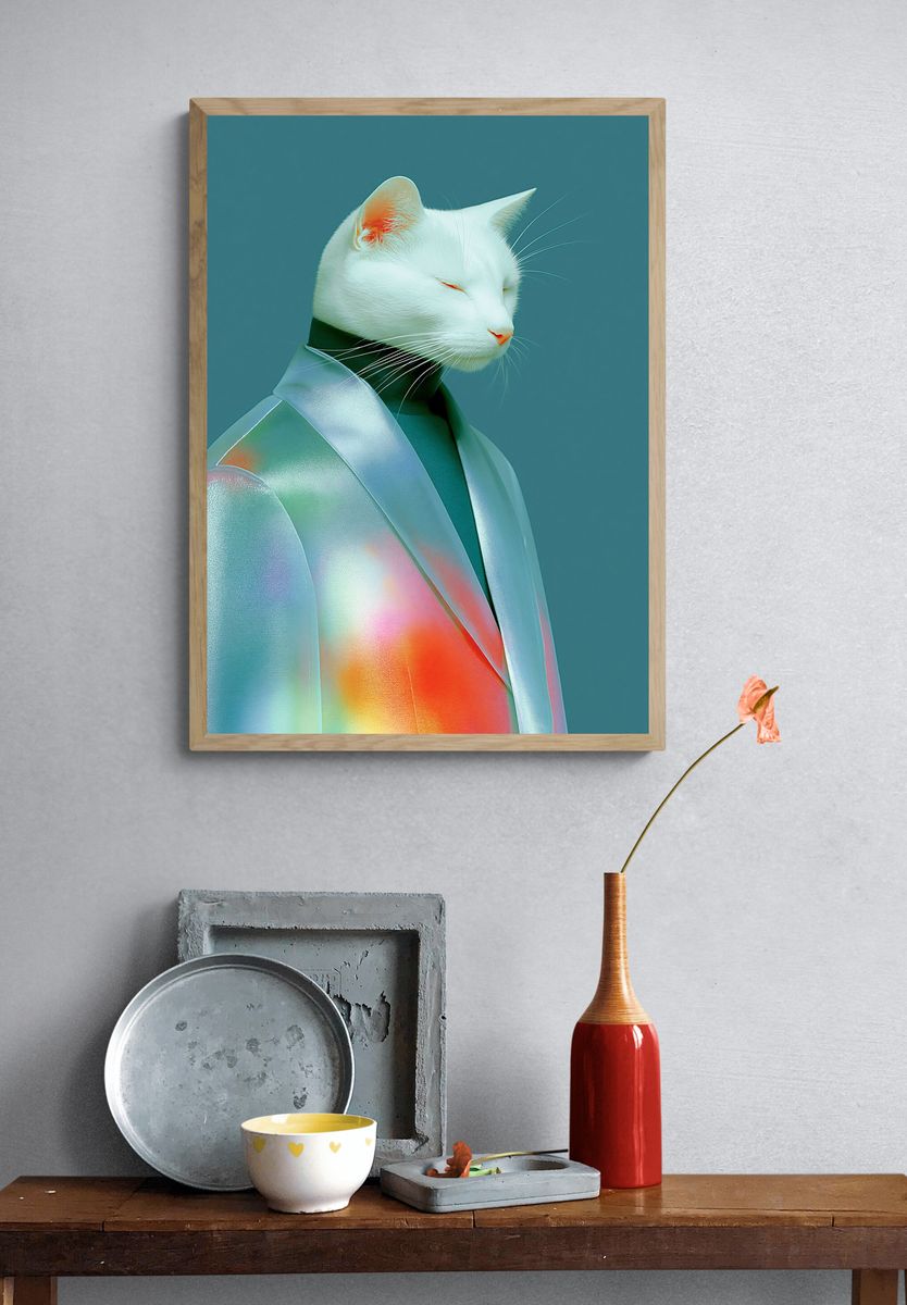 Cat Portrait Digital Art Poster. — room view 3