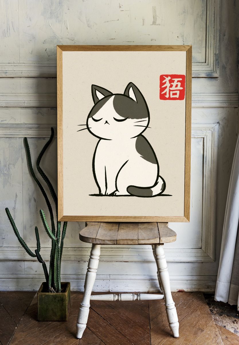 Sleeping Cat Ink Poster. — room view 1