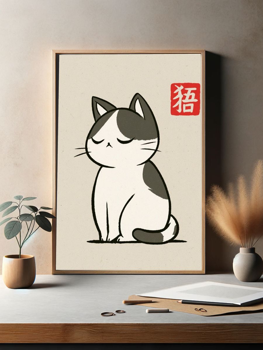 Sleeping Cat Ink Poster. — room view 2