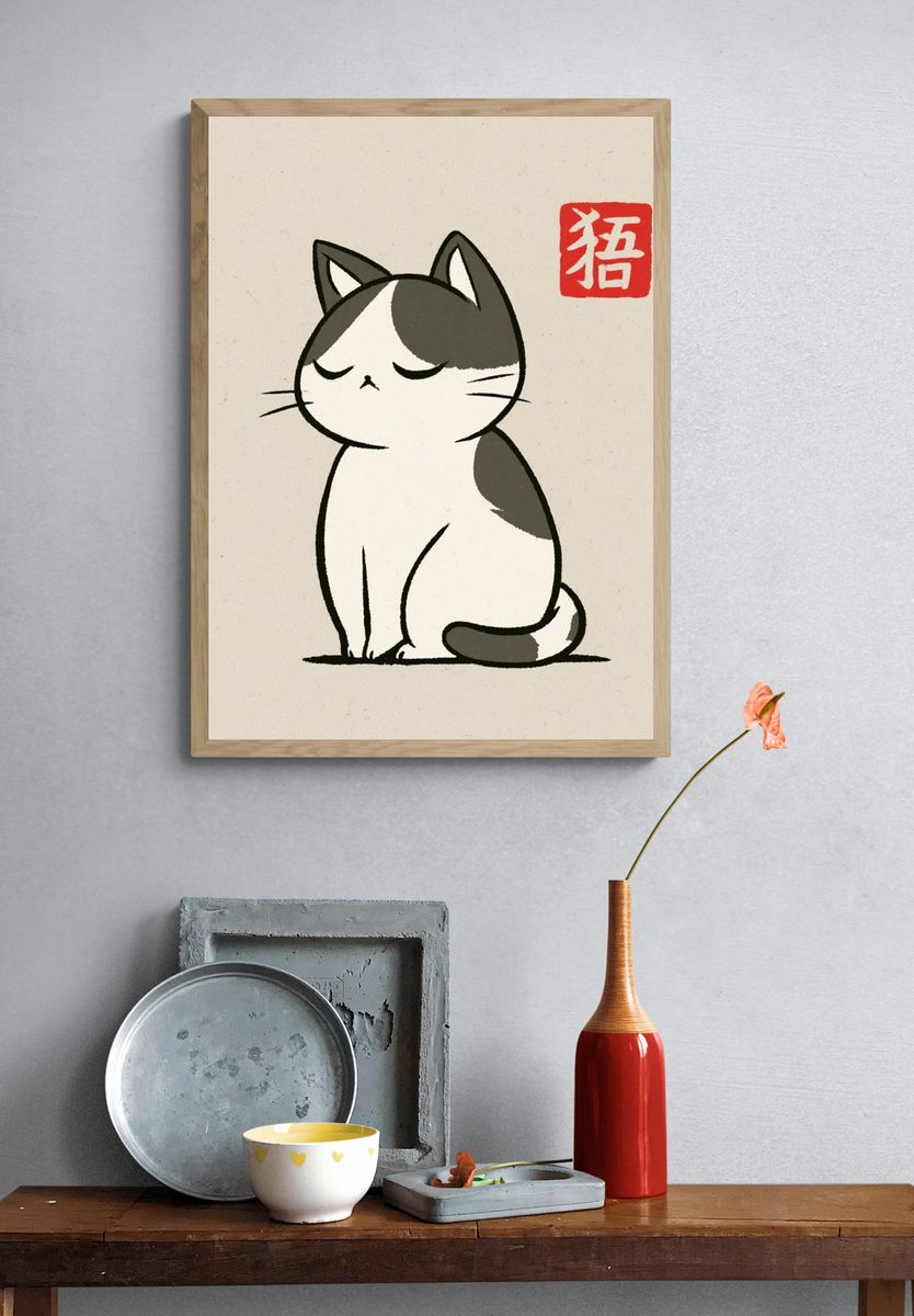 Sleeping Cat Ink Poster. — room view 3