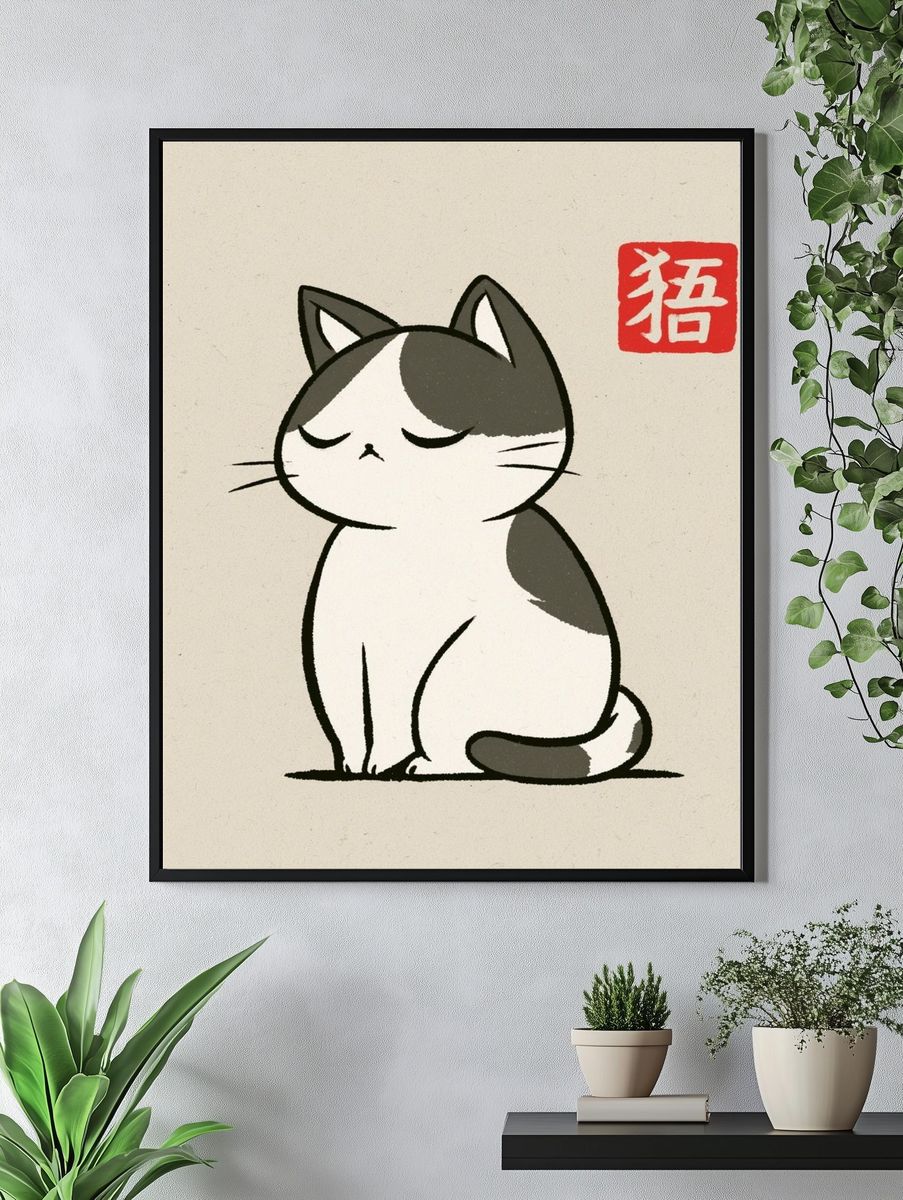 Sleeping Cat Ink Poster. — room view 4
