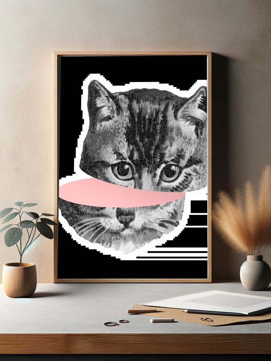 Whimsical Cat Portrait Print. — room view 2