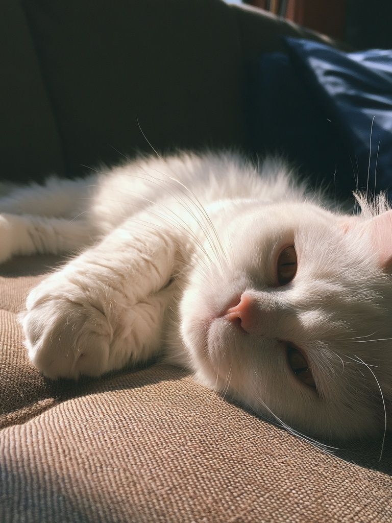 White Cat Sunlit Sofa Poster. poster detail