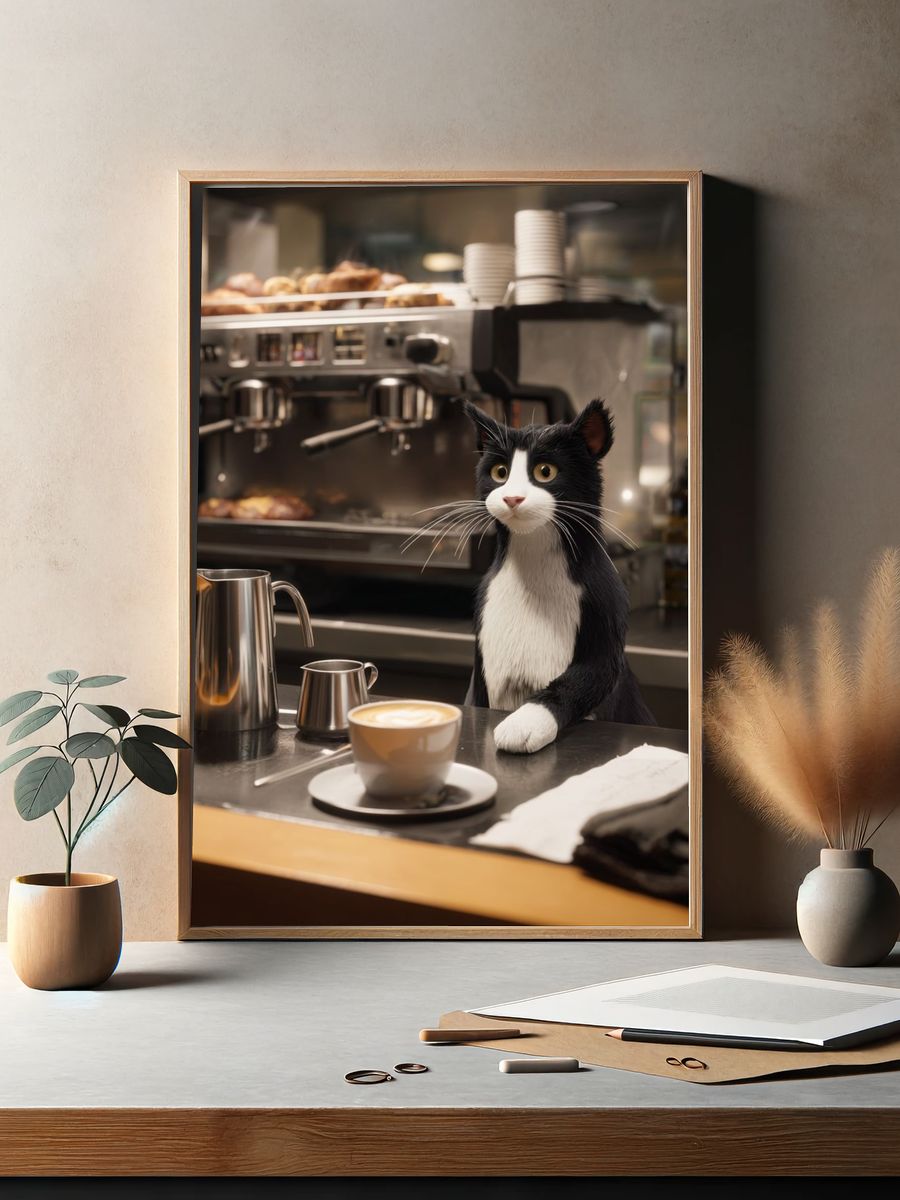 Tuxedo Cat Café Poster. — room view 2