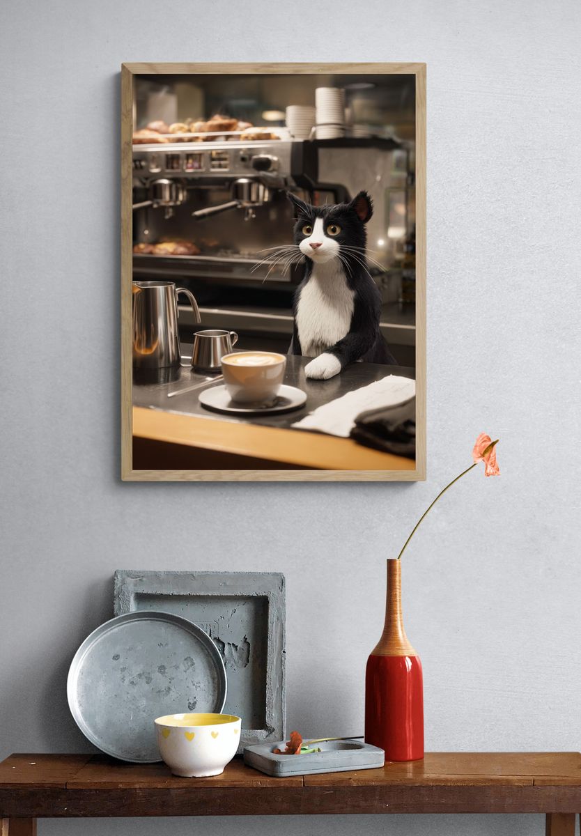 Tuxedo Cat Café Poster. — room view 3