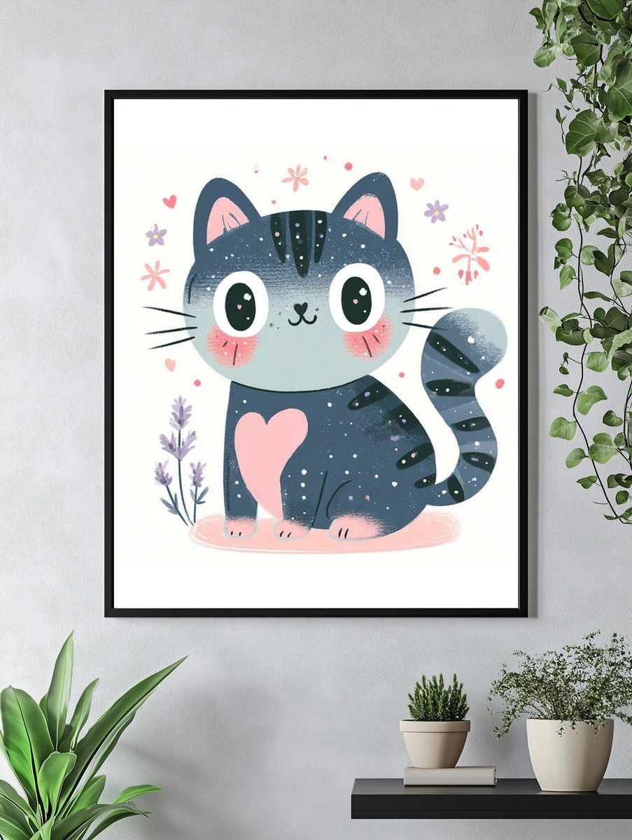 Cute Cat Illustration Poster. — room view 4