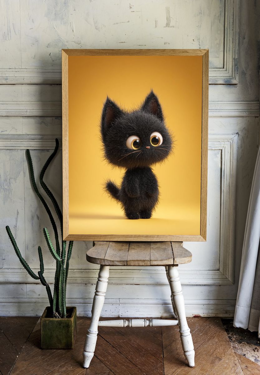 Cute Black Cat Illustration Poster. — room view 1