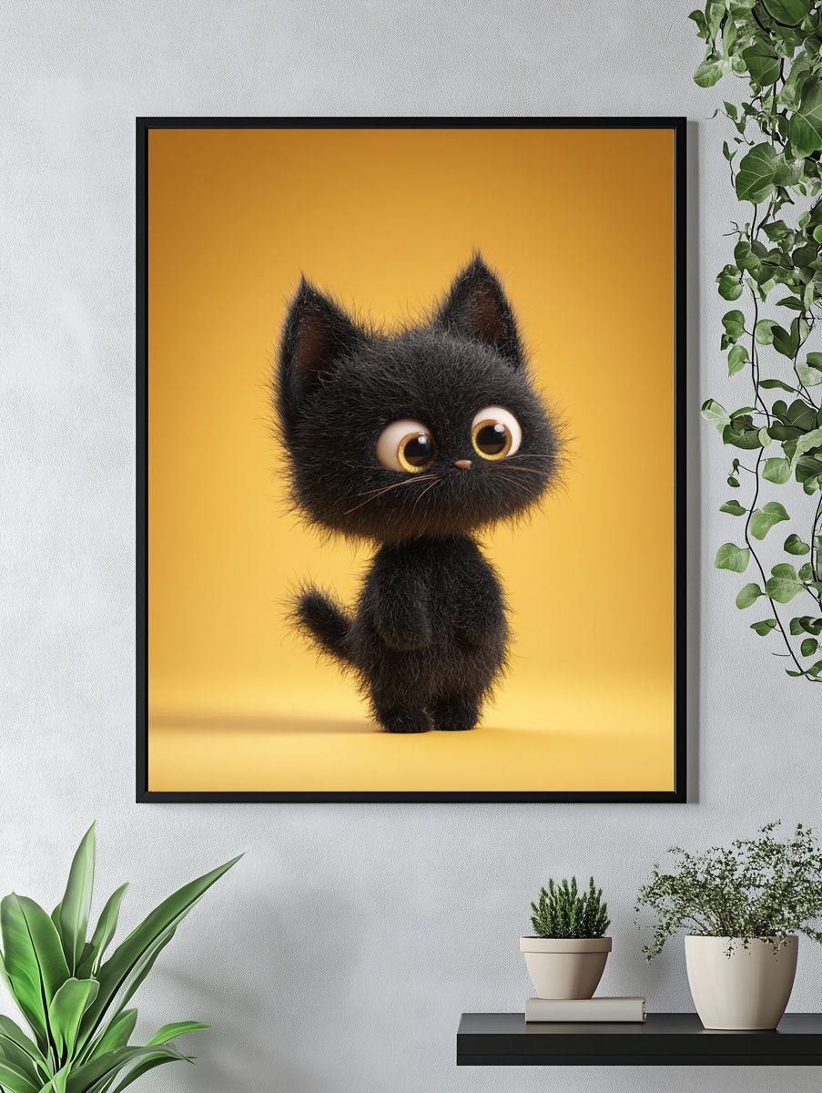 Cute Black Cat Illustration Poster. — room view 4