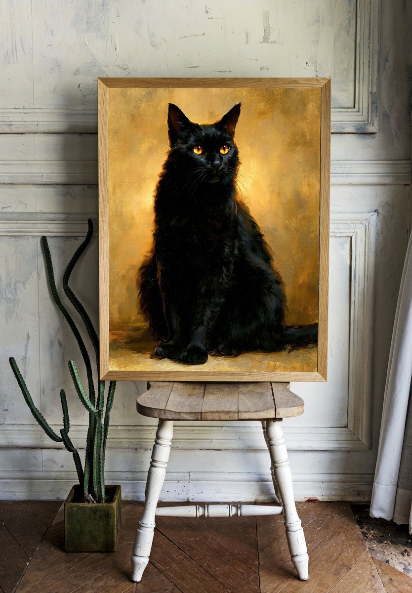 Black Cat Gold Glow Poster. — room view 1