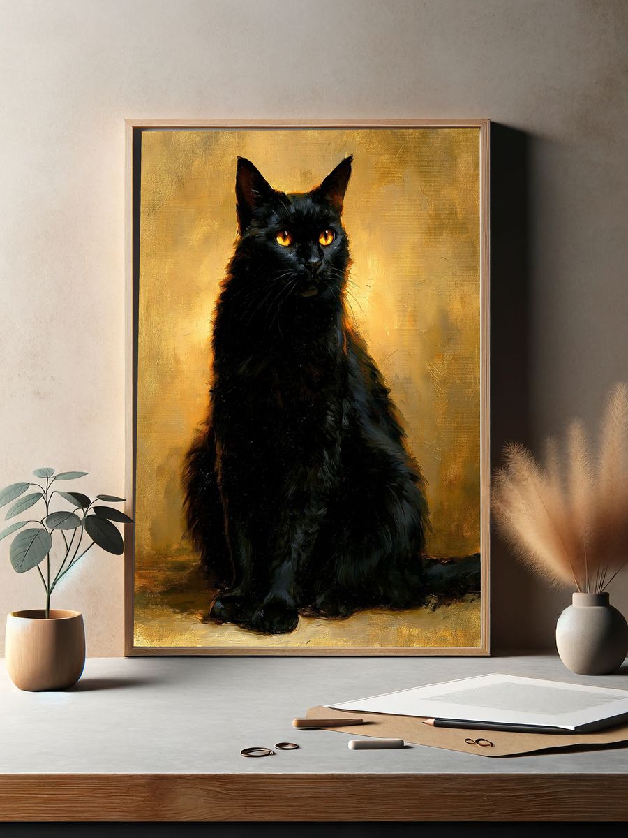 Black Cat Gold Glow Poster. — room view 2