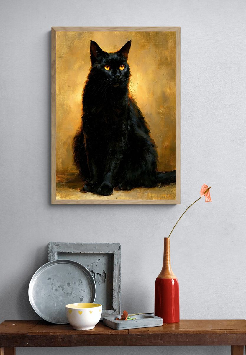Black Cat Gold Glow Poster. — room view 3