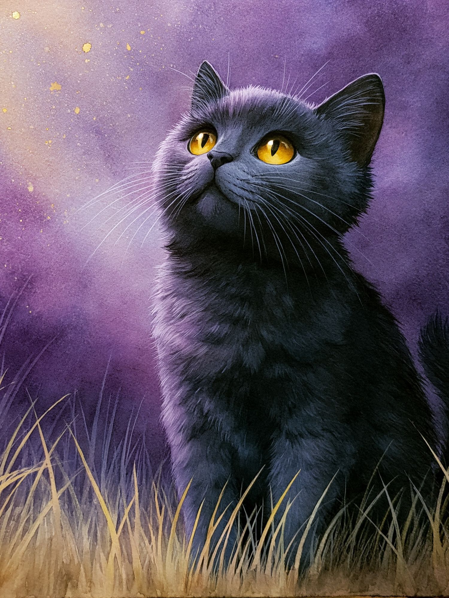 Black Cat Moonlit Portrait Poster. poster detail