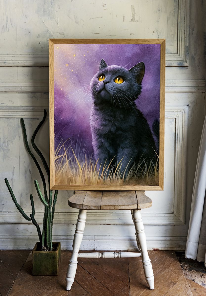 Black Cat Moonlit Portrait Poster. — room view 1