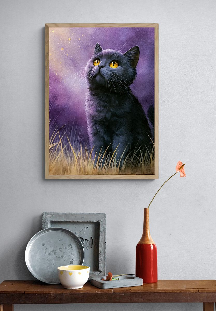 Black Cat Moonlit Portrait Poster. — room view 3