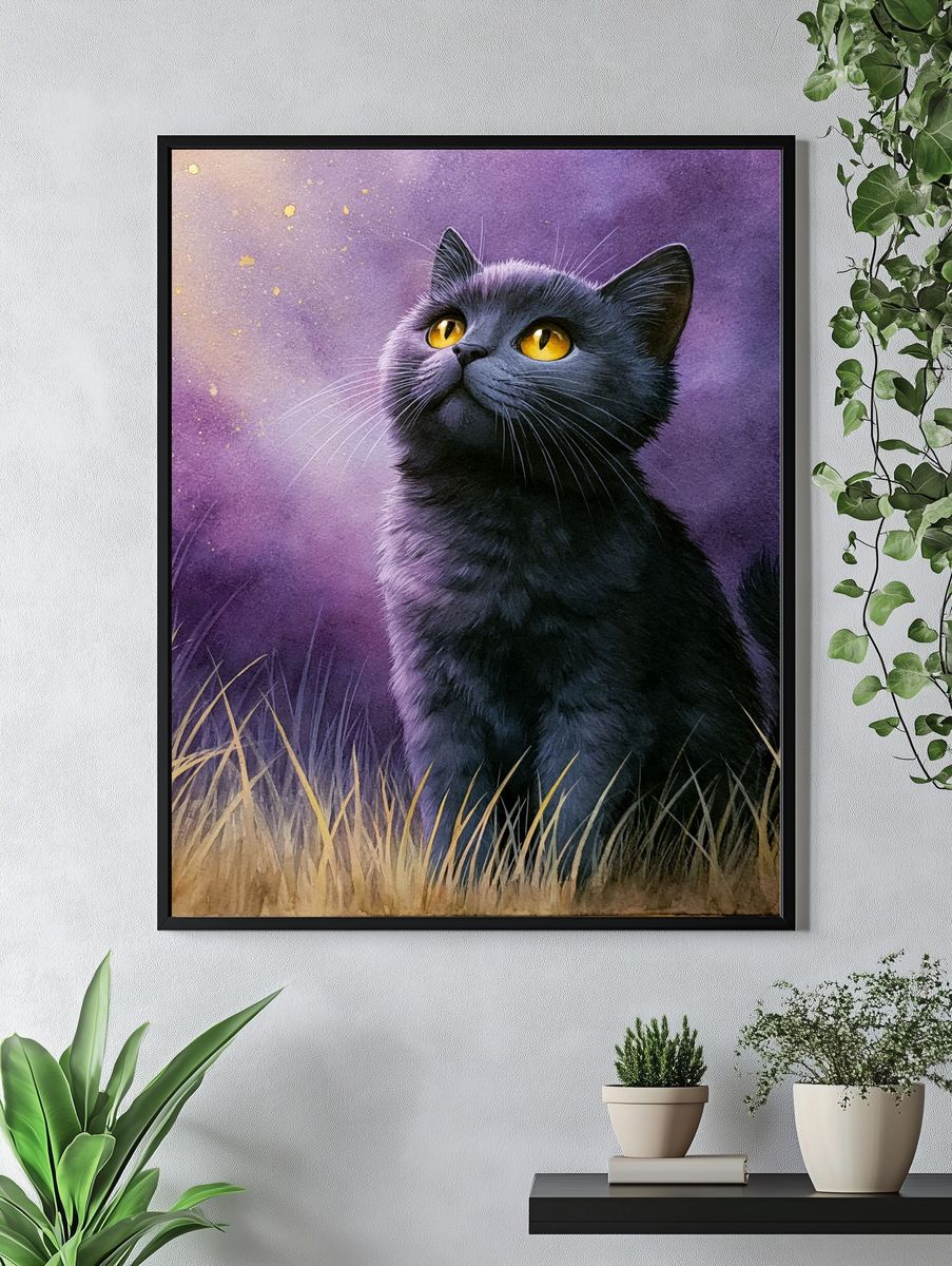 Black Cat Moonlit Portrait Poster. — room view 4