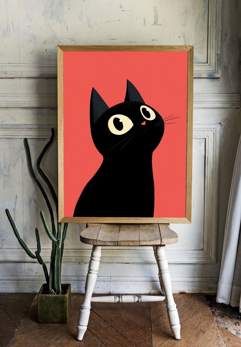 Black Cat Portrait Illustration Poster. — room view 1