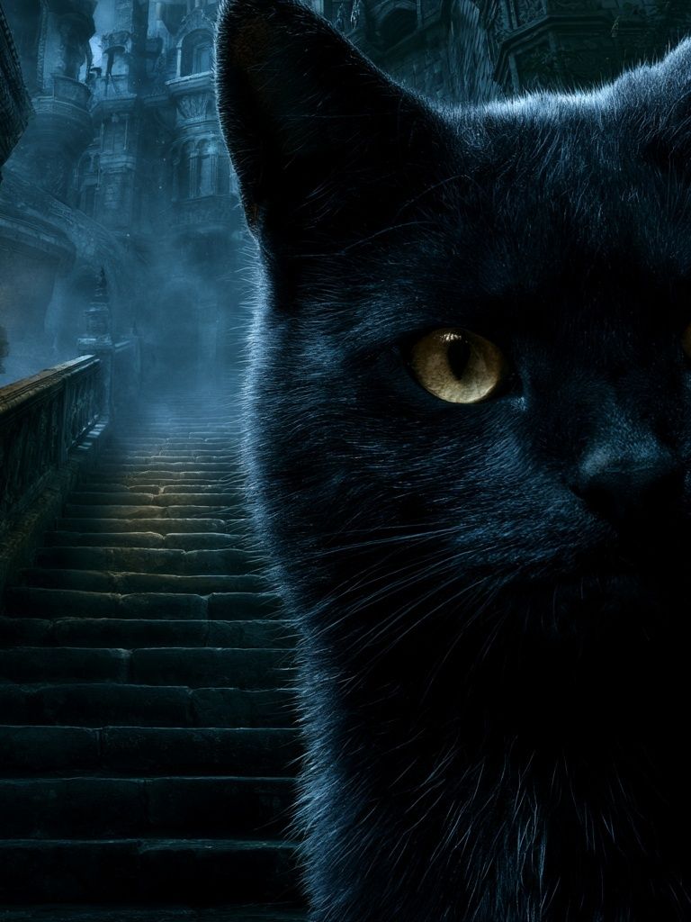 Black Cat Gothic Stairway Poster. poster detail