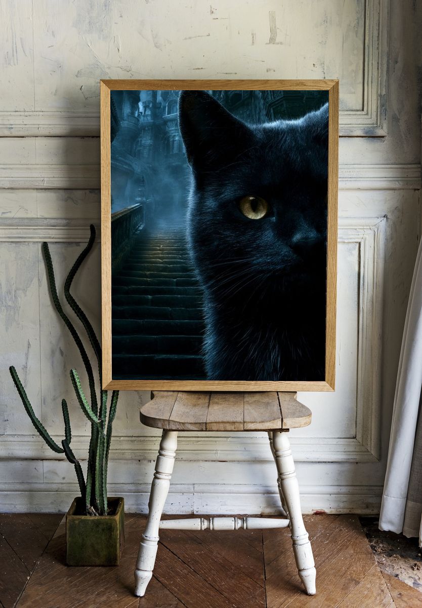 Black Cat Gothic Stairway Poster. — room view 1
