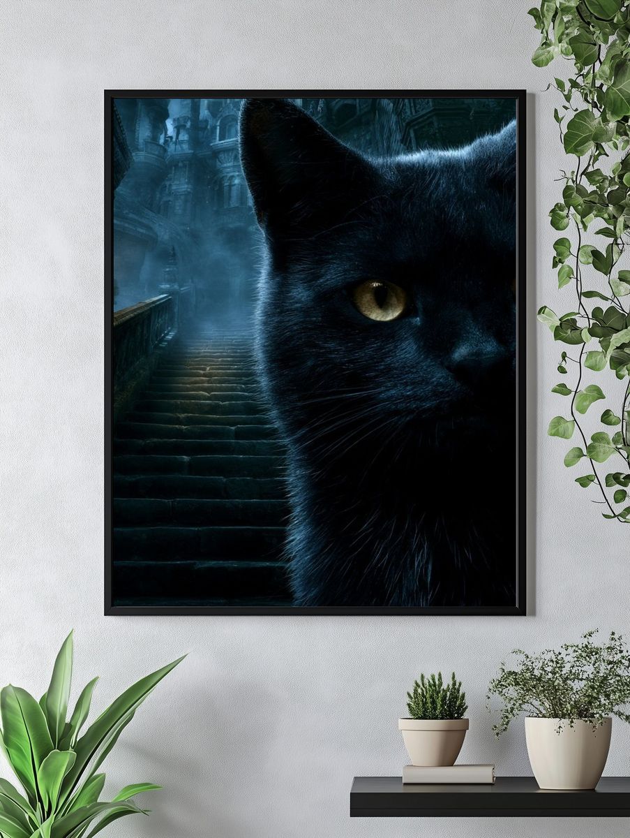 Black Cat Gothic Stairway Poster. — room view 4