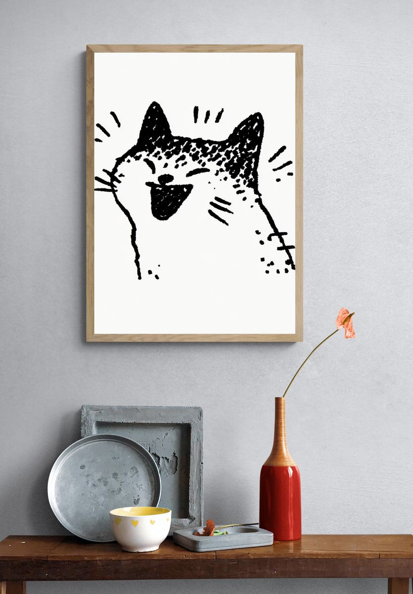 Playful Cat Line Art Poster. — room view 3