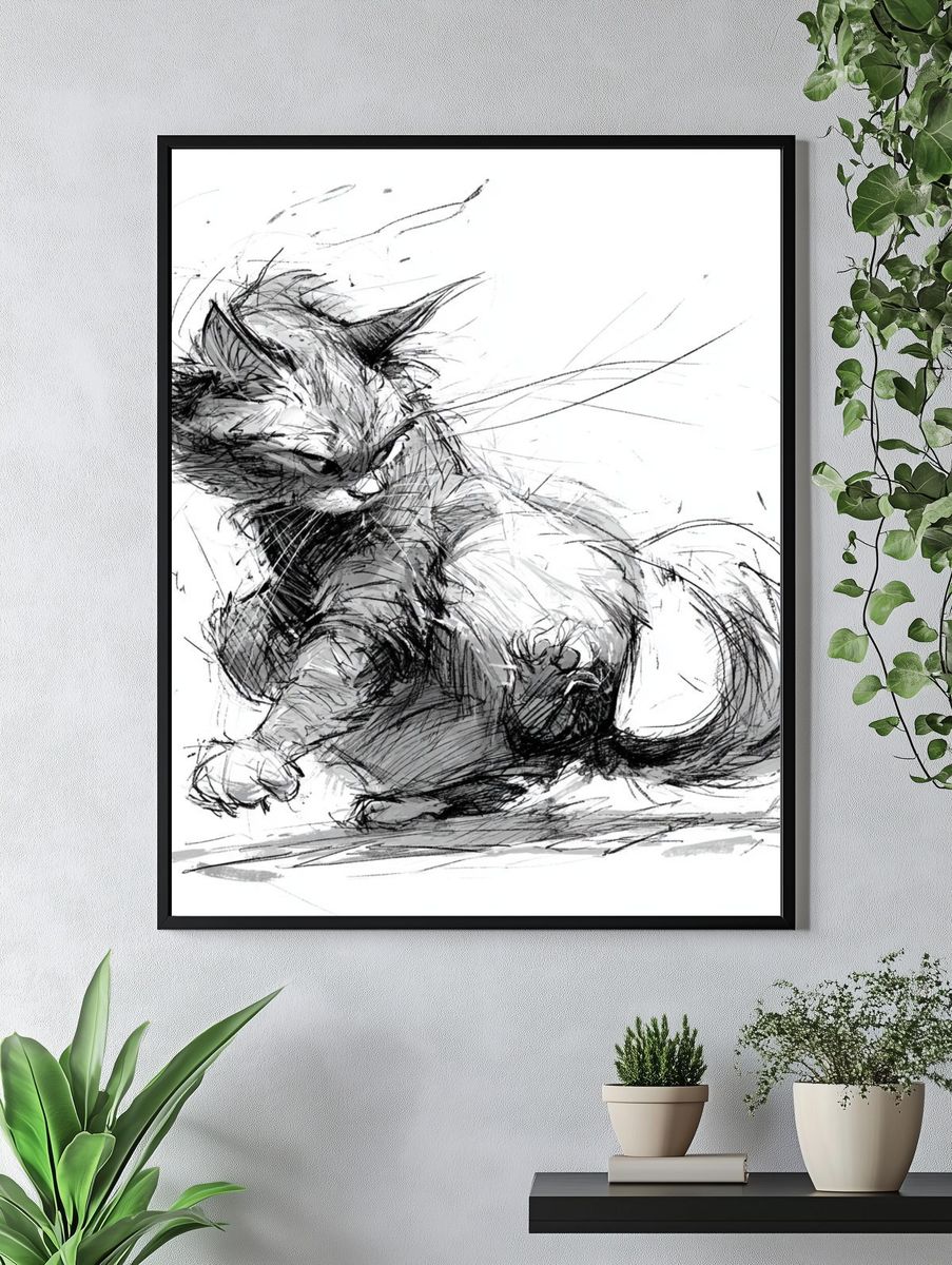 Playful Cat Sketch Poster. — room view 4