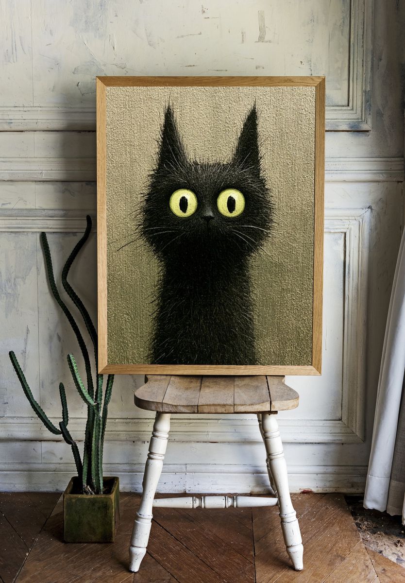 Black Cat Portrait Illustration Poster. — room view 1