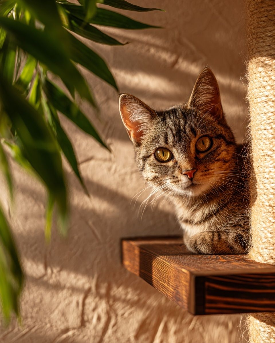 Sunlit Tabby Cat Photography Poster. poster detail
