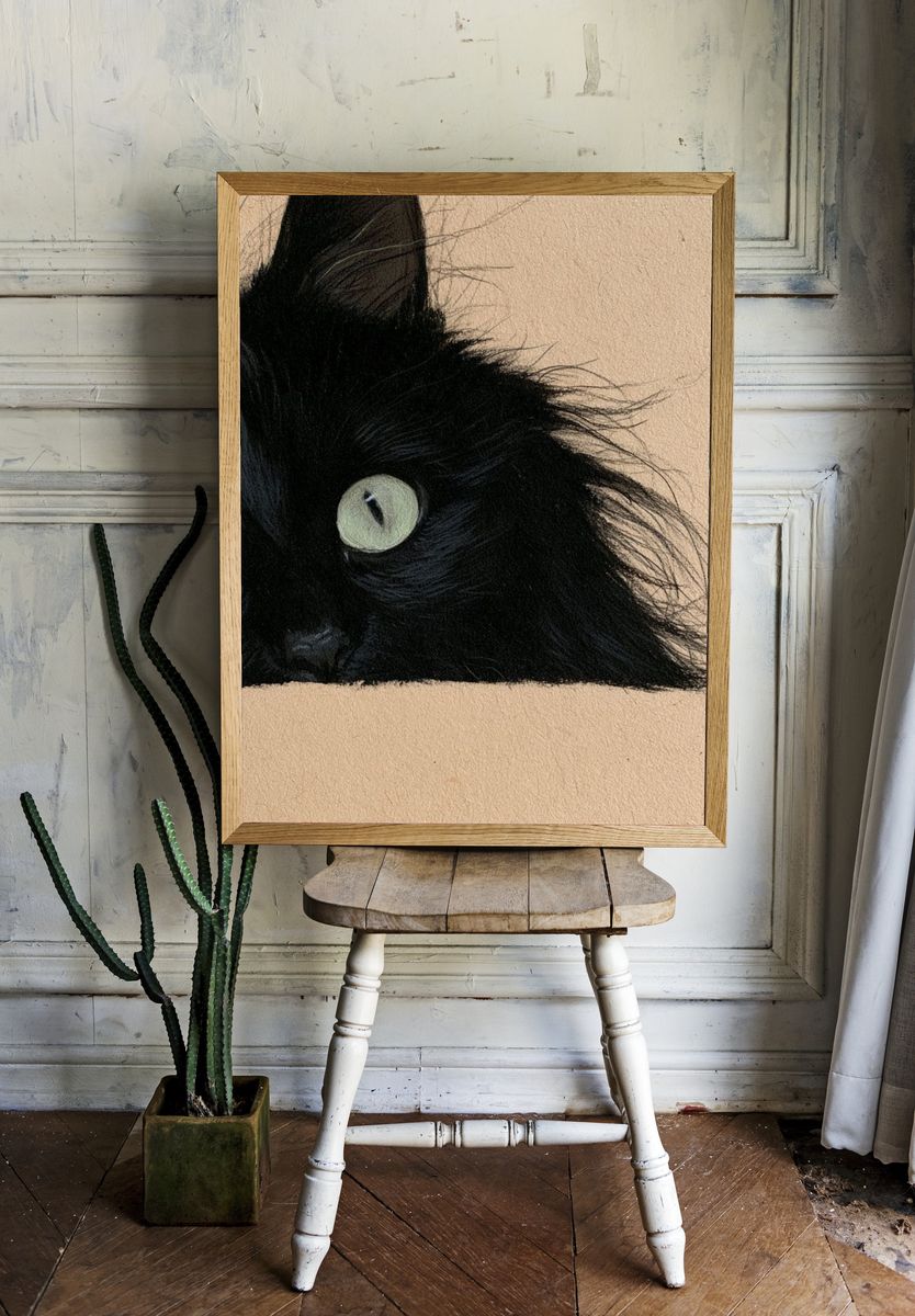 Black Cat Portrait Print. room preview