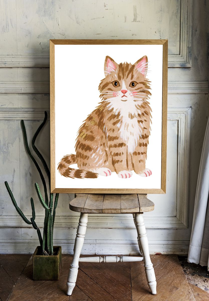 Watercolor Tabby Cat Poster. room preview
